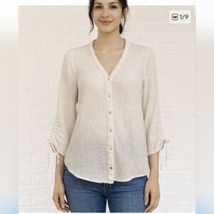 FOXCROFT White Seersucker Button Down Shirt Size 10